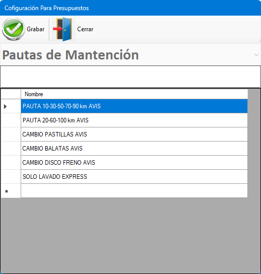 Configuración de pautas de mantención