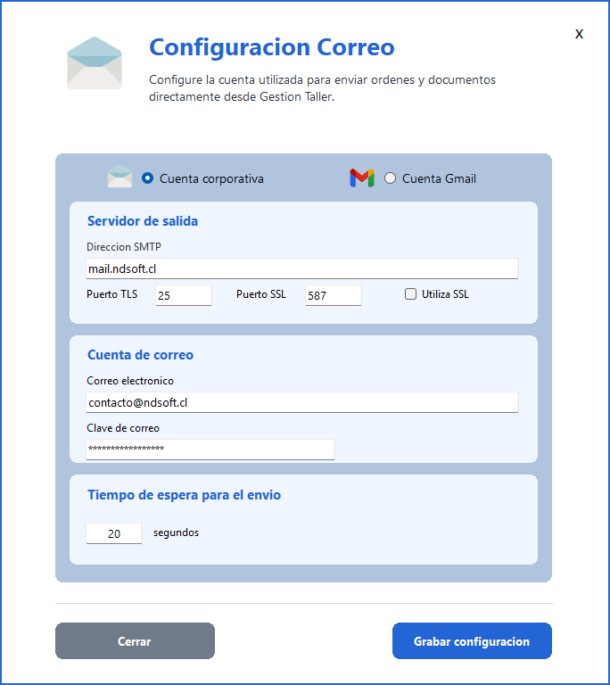 Asistente de configuración de correo electrónico